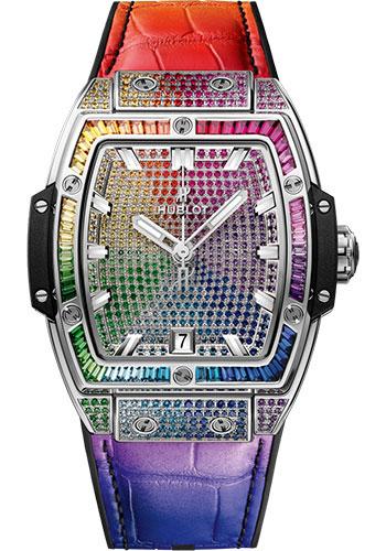 Hublot Spirit of Big Bang Titanium Rainbow Watch – 39 mm – Sapphire Crystal Dial – Black Rubber and Multicolored Leather Strap-665.NX.9910.LR.0999