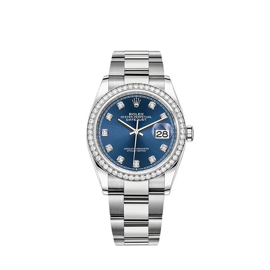 Rolex Datejust Bright Blue Diamond Dial Diamond Bezel 36mm 126284RBR