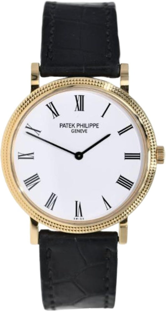 Patek Philippe Calatrava 35mm White Roman Hobnail Yellow Gold Leather – 5120J-001
