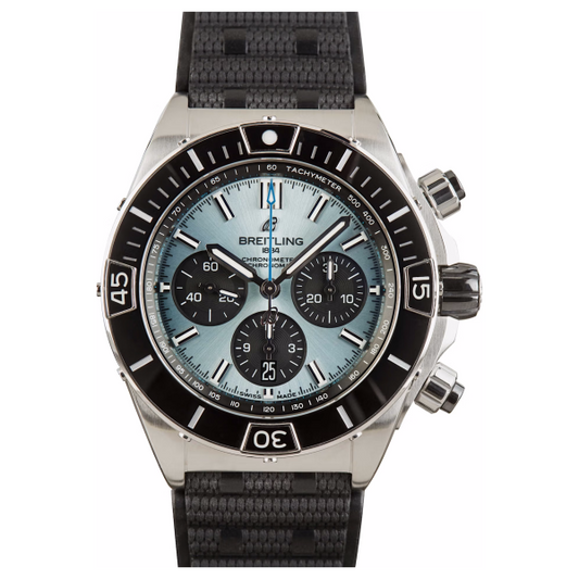 Breitling – PB0136251C1S1 Chronomat B01 44 Stainless Steel – Platinum / Ice Blue / Rubber Rouleaux