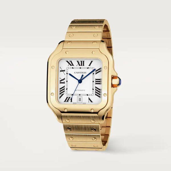 SANTOS Gold 39.8mm Large model, automatic movement, yellow gold, interchangeable metal and leather bracelets