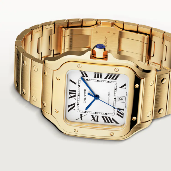 SANTOS Gold 39.8mm Large model, automatic movement, yellow gold, interchangeable metal and leather bracelets