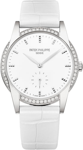 Patek Philippe Ladies Calatrava 33mm White Hobnail Index Diamond Bezel White Gold Leather – 7122-200G-001