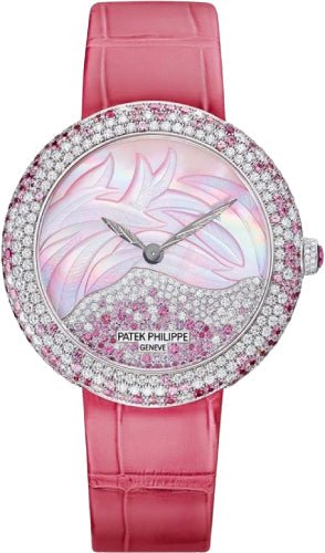 Patek Philippe Calatrava 35.8mm White Gold Mother of Pearl Diamonds Pink Sapphires Set Dial  4899/900G-001