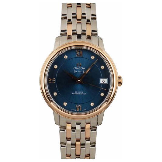omega De ville prestige red gold blue dial 424.20.33.20.53.001