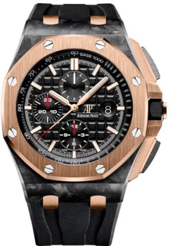Audemars Piguet Royal Oak Offshore Chronograph “Qe Ii Cup 2016” 44mm Black Tapisserie Index Forged Carbon Rose Gold Rubber | 26406FR.OO.A002CA.01