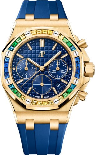 Audemars Piguet Royal Oak Offshore 37 mm Chronograph Yellow Gold Sapphires Bezel Blue Dial – 26236BA.YY.D346CA.01