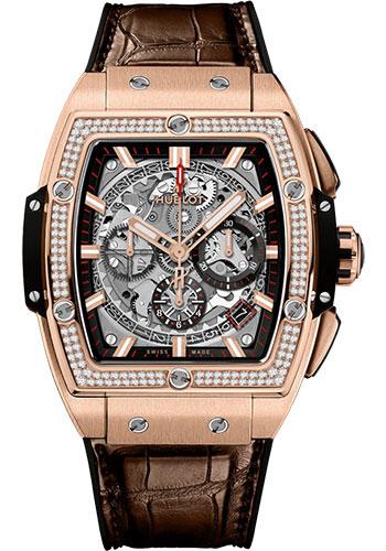 Hublot Spirit of Big Bang King Gold Diamonds Watch – 42 mm – Sapphire Dial – Black Rubber and Brown Leather Strap-641.OX.0183.LR.1104