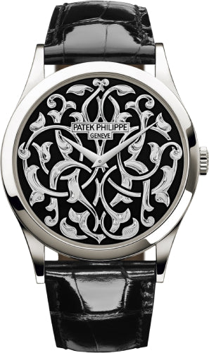Patek Philippe Calatrava 38 mm Volutes And Arabesques Platinum Black Dial – 5088/100P-001