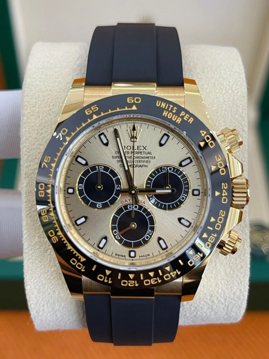 Rolex Cosmograph Daytona 116518 YG/Black Dial on Oysterflex Strap