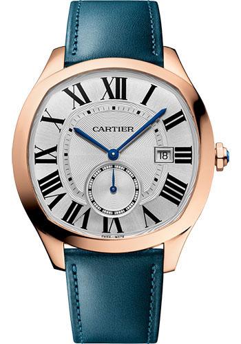 Cartier Drive de Cartier Watch – length: 40 mm Pink Gold Case – Silvered Dial – Two Smooth Calfskin Strap – WGNM0022
