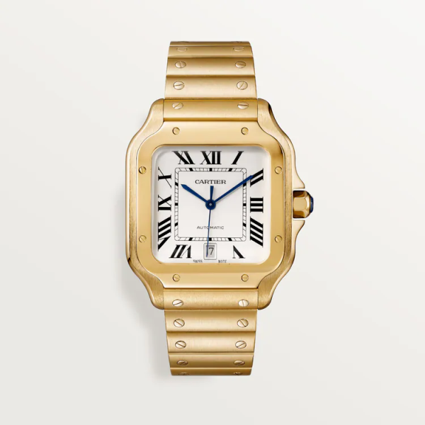SANTOS Gold 39.8mm Large model, automatic movement, yellow gold, interchangeable metal and leather bracelets