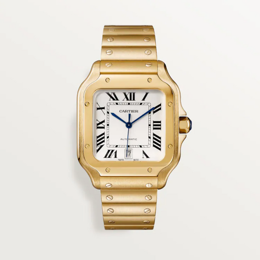 SANTOS Gold 39.8mm Large model, automatic movement, yellow gold, interchangeable metal and leather bracelets