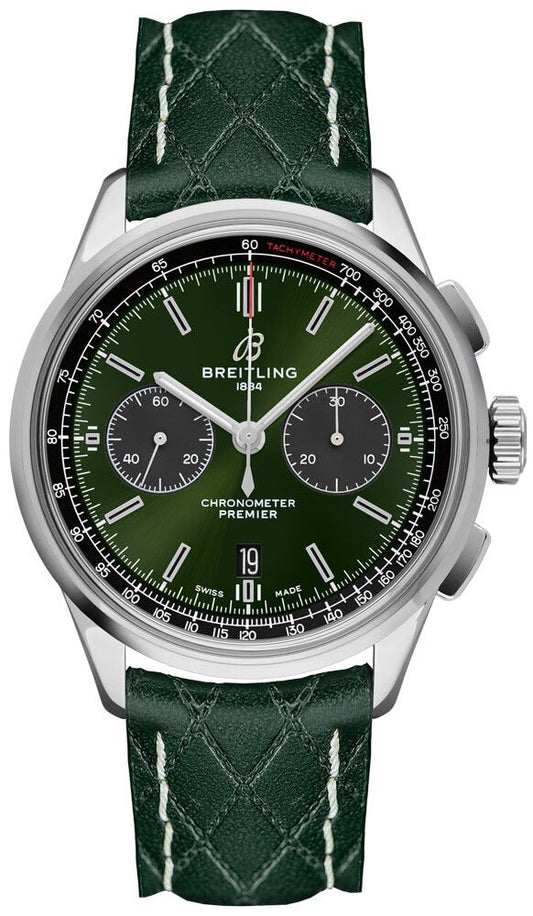 Breitling  Premier B01 Chronograph 42 Bentley Stainless Steel / Green / Calf / Folding- AB0118A11L1X1