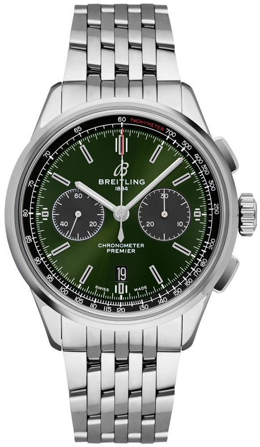 Breitling  Premier B01 Chronograph 42 Bentley Stainless Steel / Green / Calf / Bracelet- AB0118A11L1A1