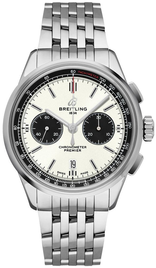 Breitling Premier B01 Chronograph 42 Stainless Steel / Silver / Croco / Pin – AB0118221G1A1