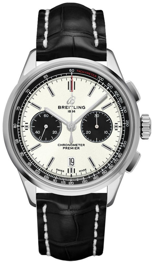 Breitling Premier B01 Chronograph 42 Stainless Steel / Silver / Croco / Folding  – AB0118221G1P1
