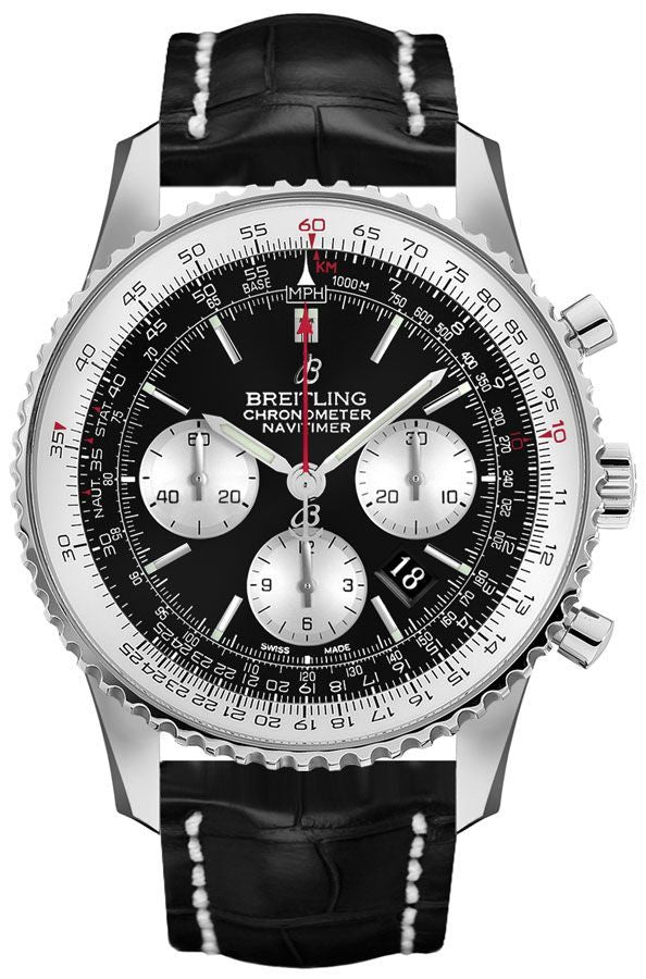 Breitling Navitimer 1 B01 Chronograph 46 Stainless Steel / Black / Croco / Folding – AB0127211B1P2