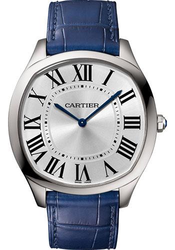 Cartier Drive de Cartier Extra-Flat Watch – 38 mm Steel Case – Silvered Dial – Blue Alligator Strap – WSNM0011
