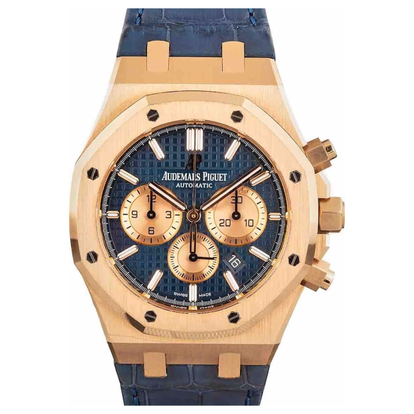 Audemars Piguet – 26331OR.OO.D315CR.01 Royal Oak Chronograph 41 Pink Gold / Blue / Alligator
