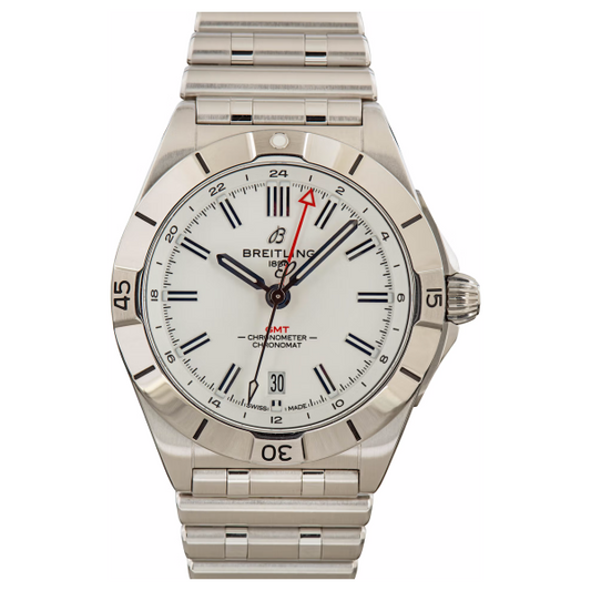 Breitling – A32398101A1A1 Chronomat 40 GMT Stainless Steel / Silver / Rouleaux