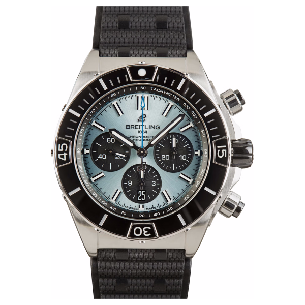 Breitling – PB0136251C1S1 Chronomat B01 44 Stainless Steel – Platinum / Ice Blue / Rubber Rouleaux