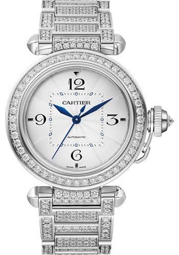 Cartier Pasha de Cartier Watch – 35 mm White Gold Case – Silver Dial – Diamond Bracelet – WJPA0014
