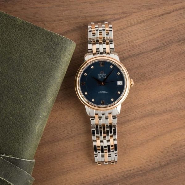 omega De ville prestige red gold blue dial 424.20.33.20.53.001