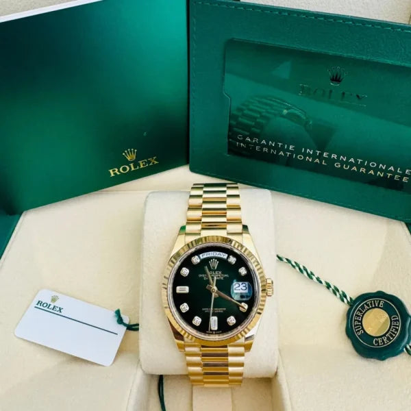 Day Date 36 YG 128238 Green Ombre Dial on President Bracelet