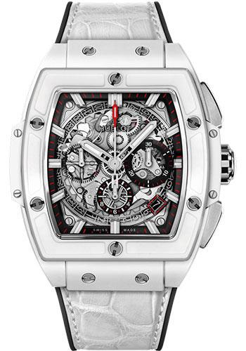 Hublot Spirit of Big Bang White Ceramic Watch – 42 mm – Sapphire Dial – Black Rubber and White Leather Strap-641.HX.0173.LR