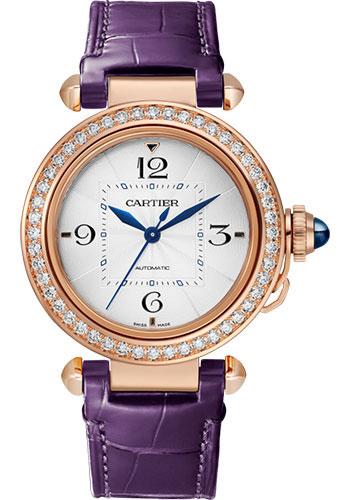 Cartier Pasha de Cartier Watch – 35 mm Pink Gold Case – Silver Dial – Navy Blue And Purple Alligator Straps – WJPA0012
