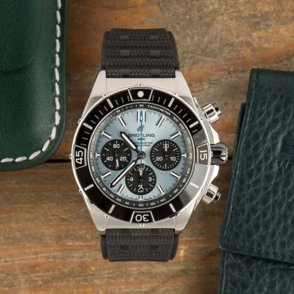 Breitling – PB0136251C1S1 Chronomat B01 44 Stainless Steel – Platinum / Ice Blue / Rubber Rouleaux