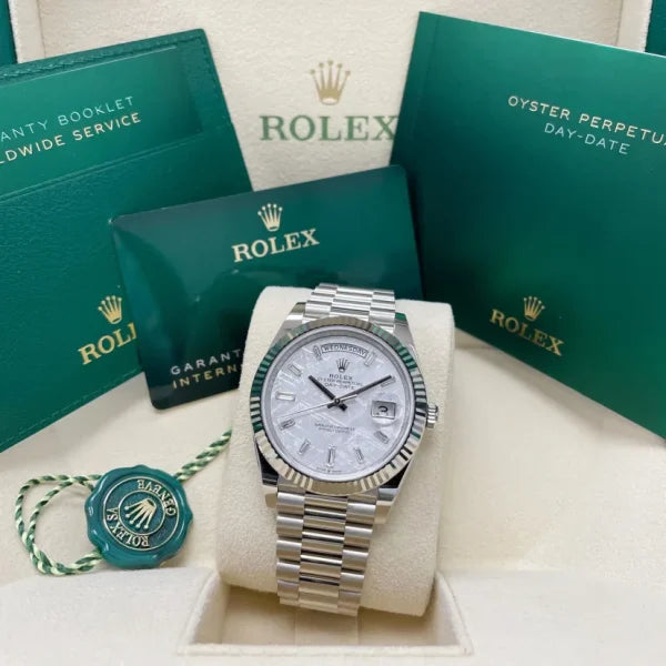 Rolex Day-Date 40 228239 Fluted Bezel Baguette Diamond Meteorite Dial