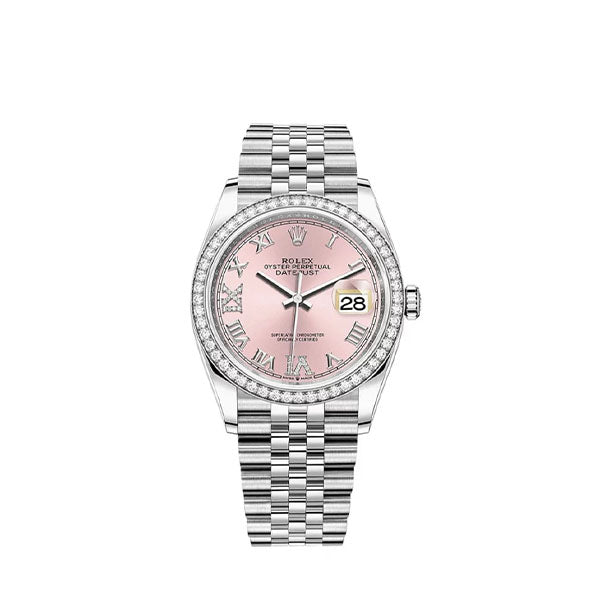 Rolex Datejust Pink Roman Numeral Dial Diamond Bezel 36mm 126284RBR