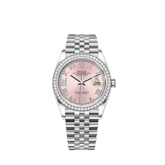 Rolex Datejust Pink Roman Numeral Dial Diamond Bezel 36mm 126284RBR