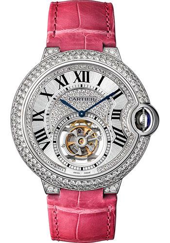 Cartier Feminine Complications Watch – 39 mm White Gold Diamond Case – Diamond Bezel – Diamond Dial – Fuchsia Alligator Strap – HPI00716