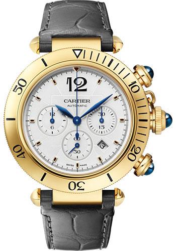 Cartier Pasha de Cartier Watch – 41 mm Yellow Gold Case – Silvered Dial – Dark Gray Leather Strap – WGPA0017
