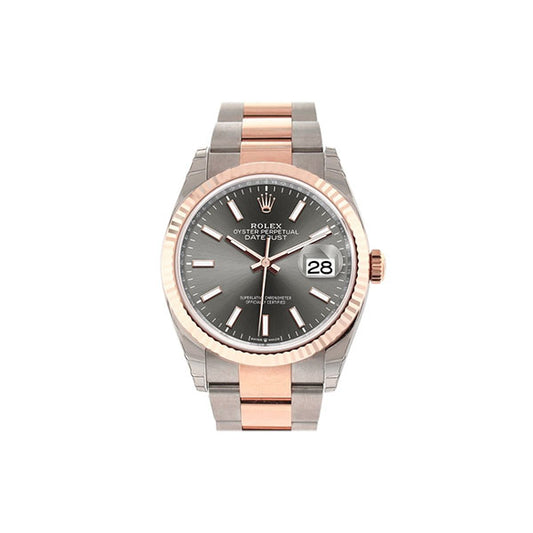 Datejust 36 Dark Rhodium Dial Fluted Rose Gold Two Tone Watch 126231 NP
