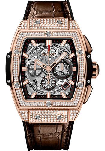 Hublot Spirit of Big Bang King Gold Pave Watch – 42 mm – Sapphire Dial – Black Rubber and Brown Leather Strap-641.OX.0183.LR.1704