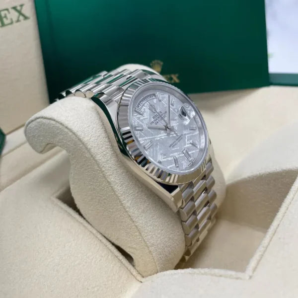 Rolex Day-Date 40 228239 Fluted Bezel Baguette Diamond Meteorite Dial