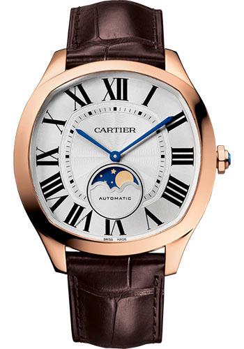Cartier Drive de Cartier Moon Phases Watch – 40 mm Pink Gold Case – Silvered Dial – Brown Alligator Strap – WGNM0008