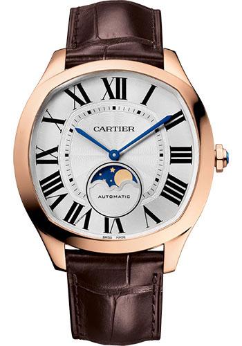 Cartier Drive de Cartier Moon Phases Watch – 40 mm x 41 mm Rose Gold Case – Silvered Dial – Brown Alligator Strap – WGNM0018