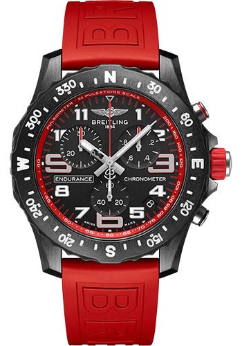 Breitling Endurance Pro Watch – Breitlight® – Black Dial – Red Rubber Strap – Tang Buckle – X82310D91B1S1