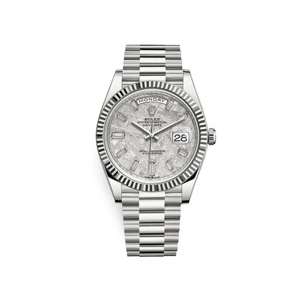 Rolex Day-Date 40 228239 Fluted Bezel Baguette Diamond Meteorite Dial