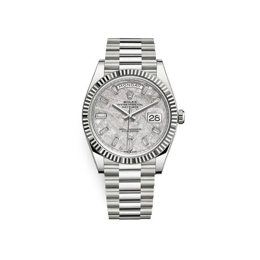 Rolex Day-Date 40 228239 Fluted Bezel Baguette Diamond Meteorite Dial