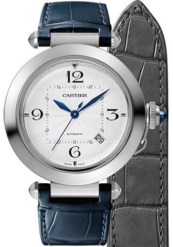 Cartier Pasha de Cartier Watch – 41 mm Steel Case – Silver Dial – Dark Gray And Navy Alligator Straps – WSPA0010