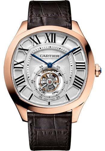 Cartier Drive de Cartier Flying Tourbillon Watch – 40 mm Pink Gold Case – White Galvanized Dial – Brown Alligator Strap – W4100013