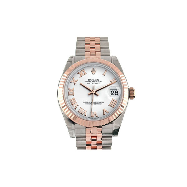 Datejust 31 White Roman Dial Fluted Bezel 18K Rose Gold Two Tone Jubilee Ladies Watch 178271