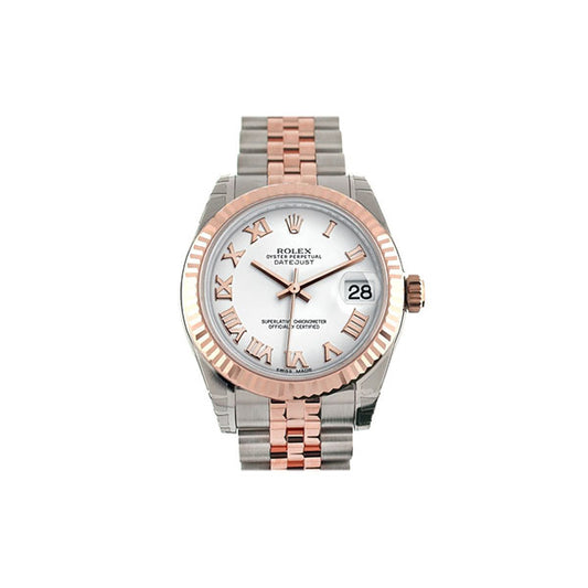 Datejust 31 White Roman Dial Fluted Bezel 18K Rose Gold Two Tone Jubilee Ladies Watch 178271