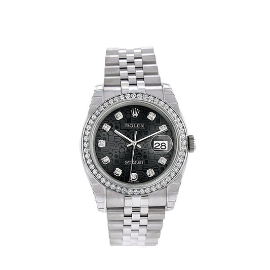 Datejust 36 Black Jubilee design set with Diamonds Dial 18k White Gold Diamond Bezel Jubilee Men’s Watch 116244